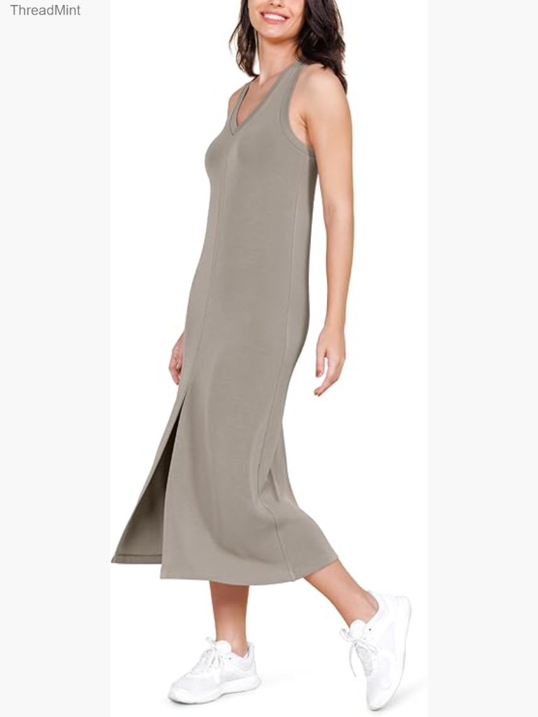 Modal V-Neck Midi Dress Sleeveless Racerback Slit